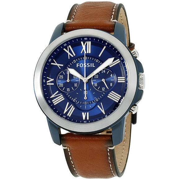 Brown Quartz Leather Band Blue Dial Men's Watch - Picture 1 of 3